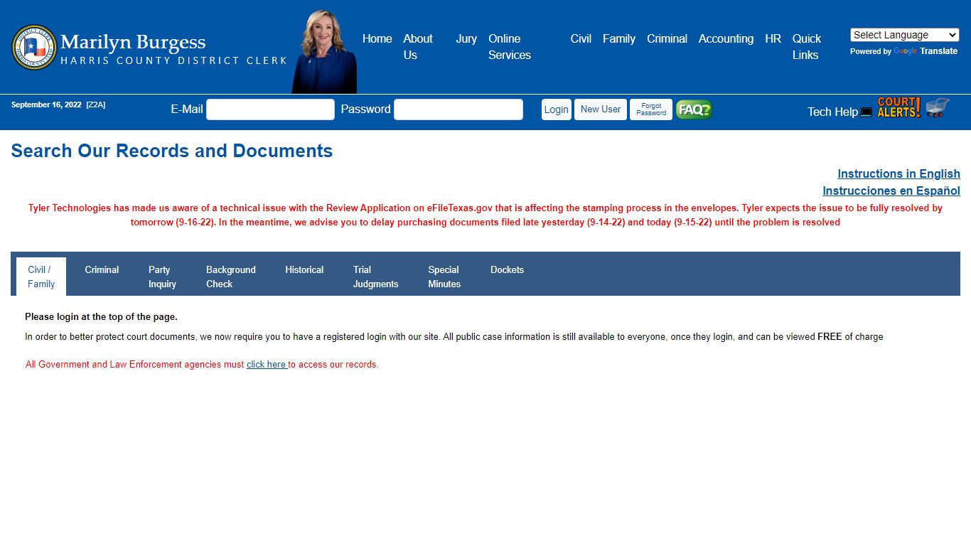 Search Our Records and Documents - Office of Harris County District Clerk
